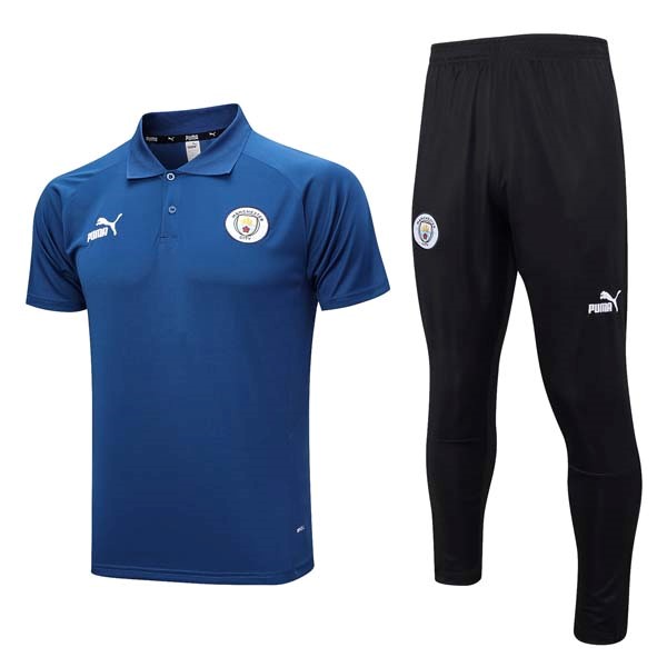 Polo Manchester City Komplett Set 2023-24 Blau Schwarz